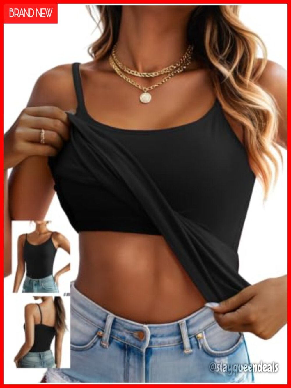 Built in Bra Camisole Top Adjustable Spaghetti Strap Tank Top Basic Cami